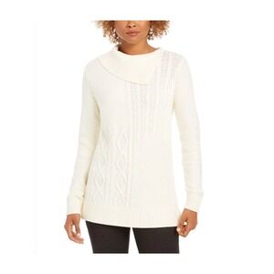 Charter Club Women S Ivory Patchwork Sweater Coastal Grandma Asymmetrical Collar